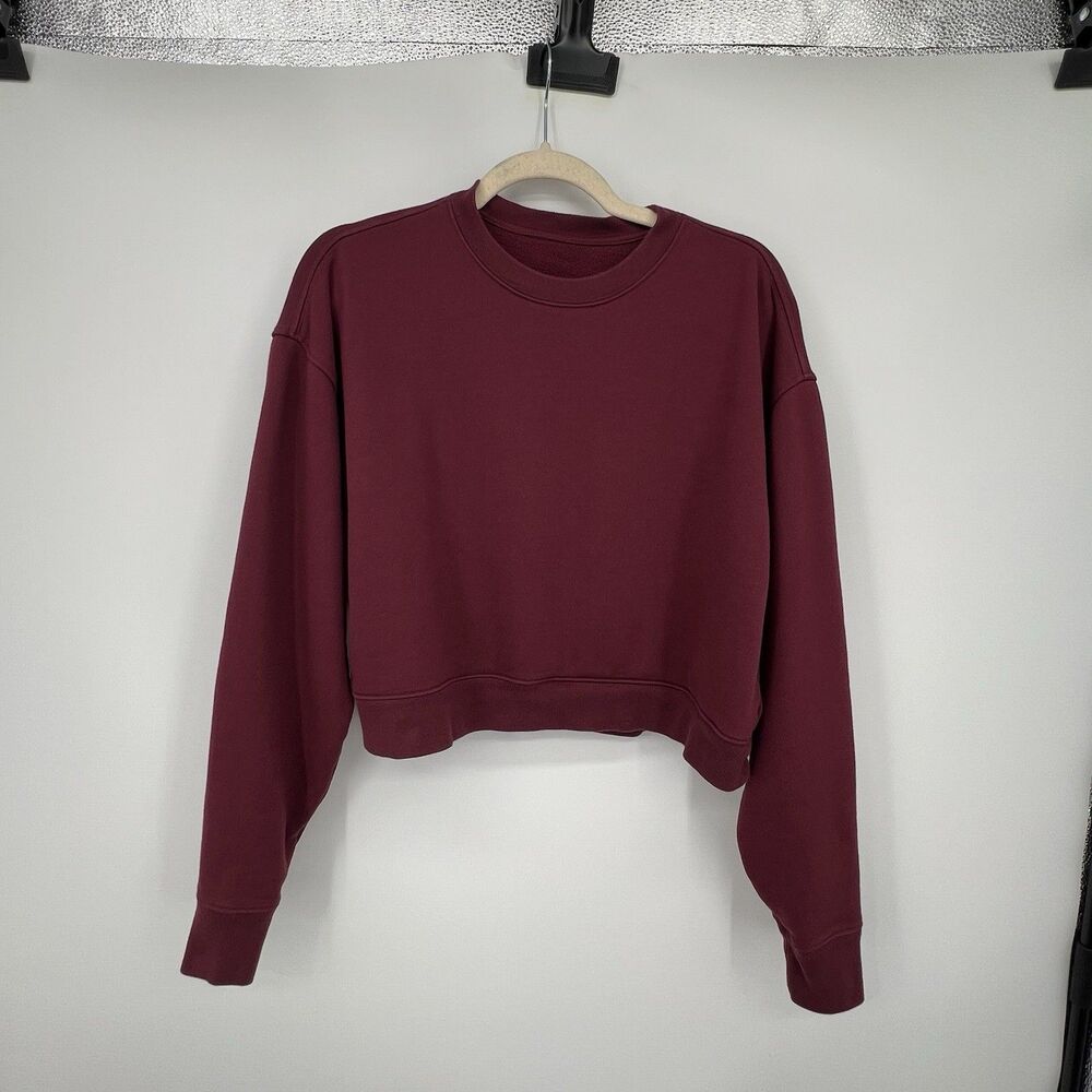 Girlfriend Collective Crop Sweatshirt Size M Organic Cotton Burgundy Oversized